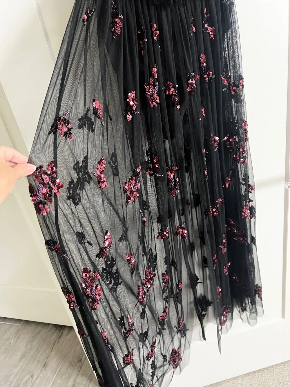 Free People Just A Dream Maxi Bodysuit Black Sequin Sheer Mesh Dress Size Small - Picture 12 of 16